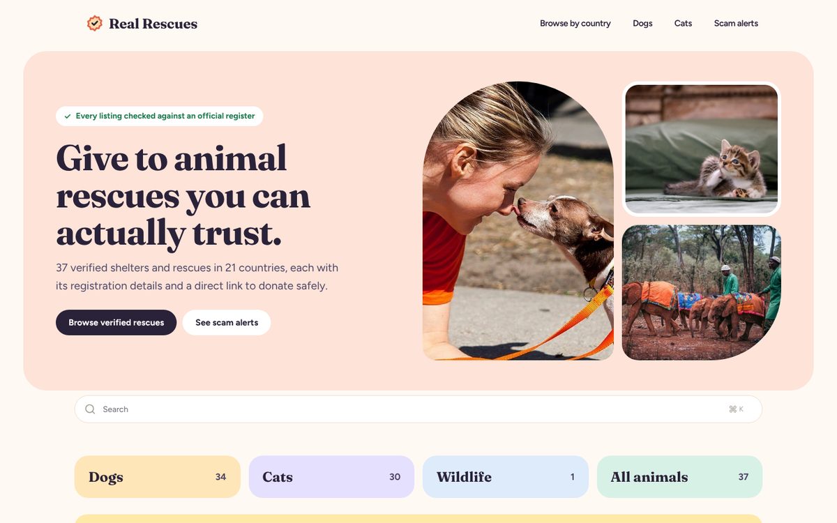 Real Rescues homepage