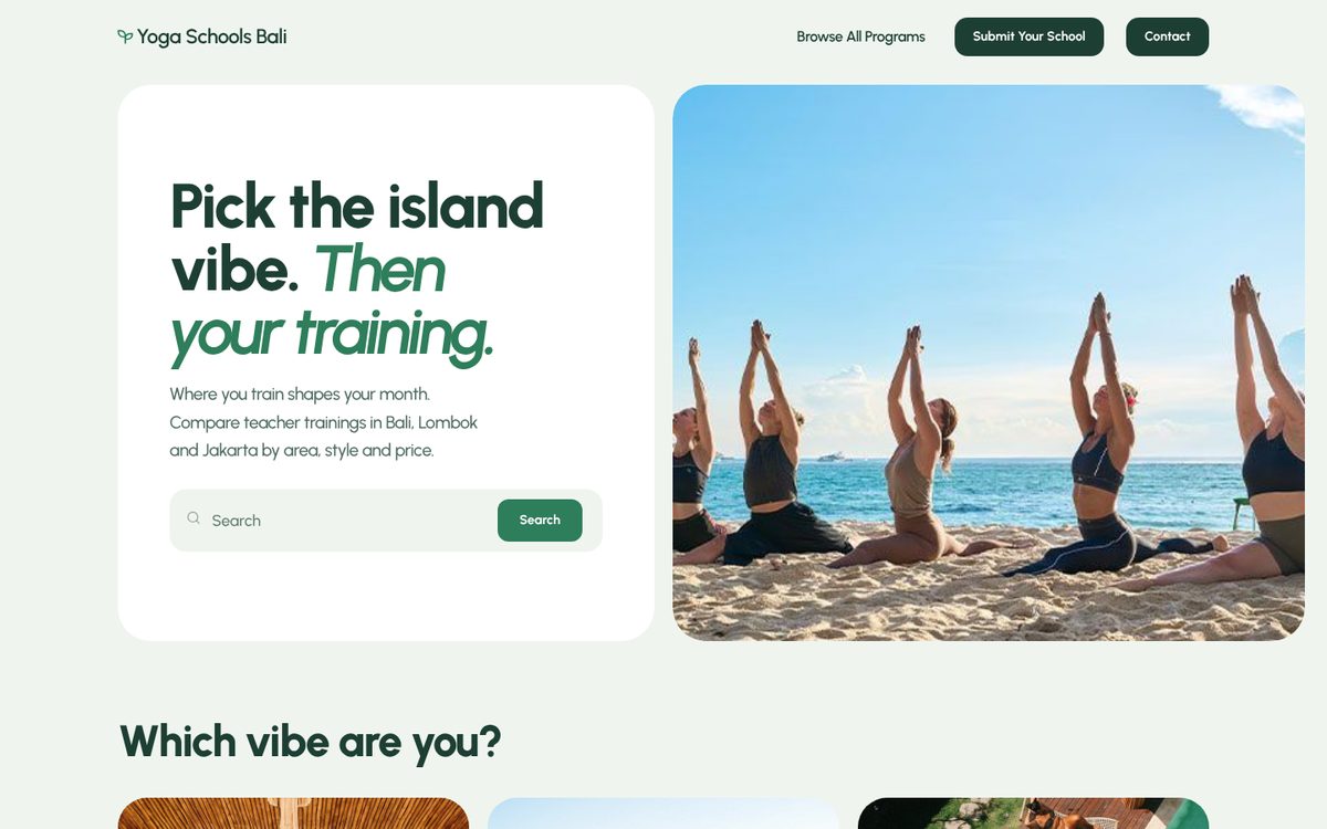 Yoga Schools Bali homepage