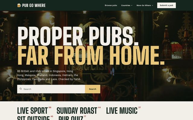 Pub Go Where homepage
